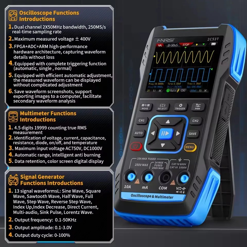 2C23T 3-in-1 Handheld Oscillos - đánh giá và giá Fnirsi Digital Oscilloscope Handheld